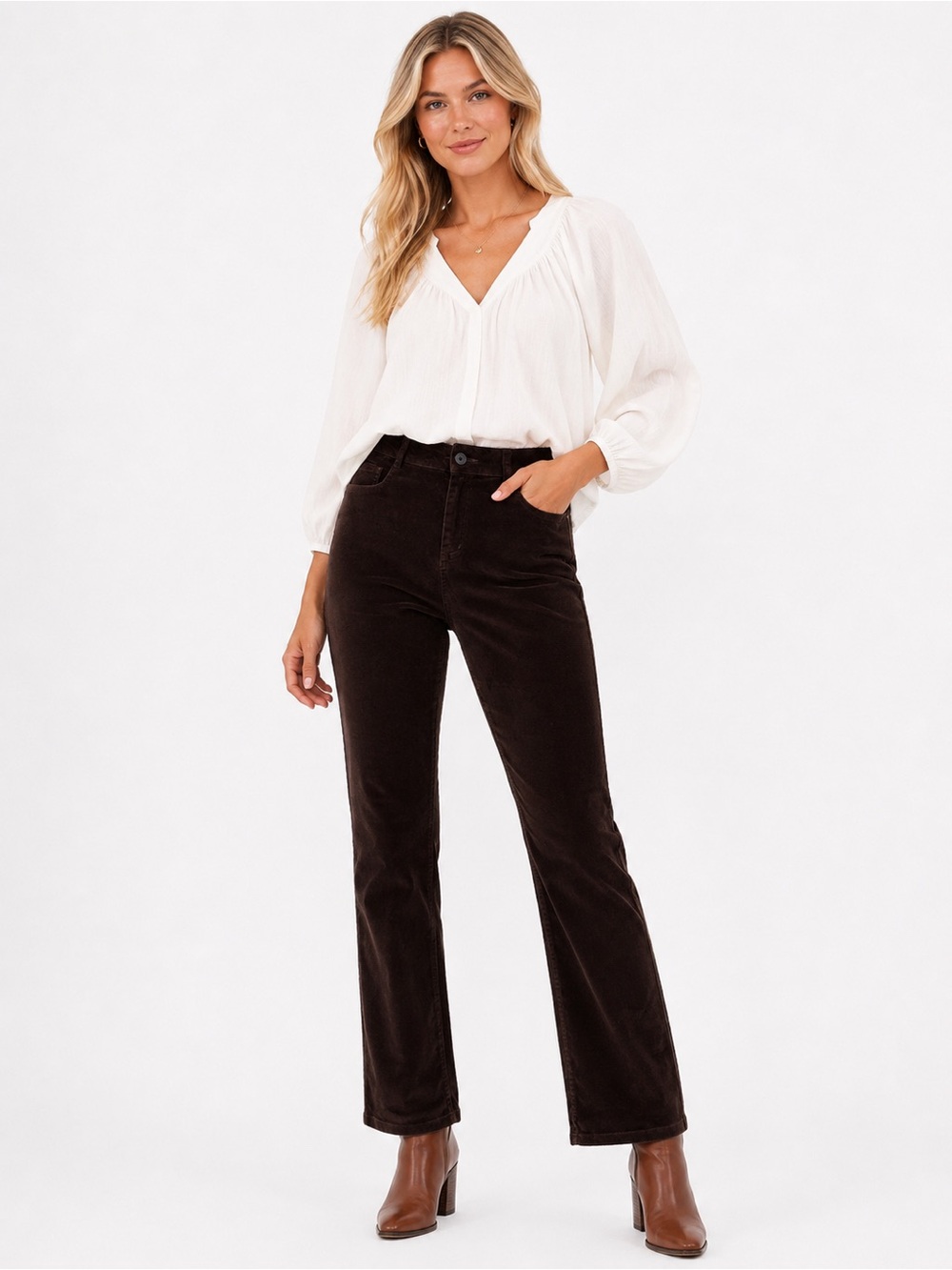 Zara Basic Dark Brown Corduroy Skinny Straight Pants Size 6